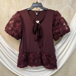 Cable & Gauge* Deep Burgundy Coquette Blouse w/ Floral Lace* Size: L
